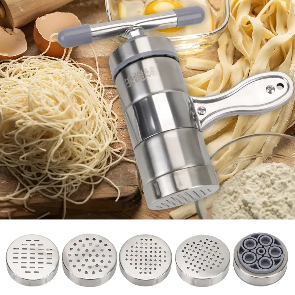 Manual Noodle Maker, Kitchen Supplies with 5 Pressure Molds, Pasta Press, Press