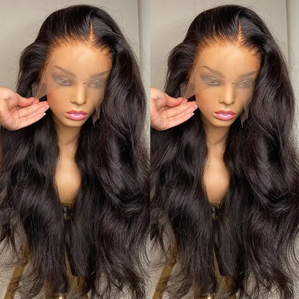 13x6 HD Transparent Body Wave Lace Front Human Hair Wigs 180% Brazilian Remy 24 Inch Wet And Wavy 36