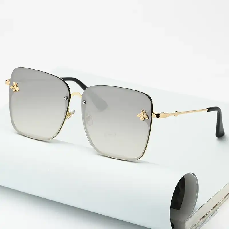 2023 New Fashion Square Rimless UV400 Sunglasses For Women Men Oversized Gradient Bee Shades UV400 Sunglasses