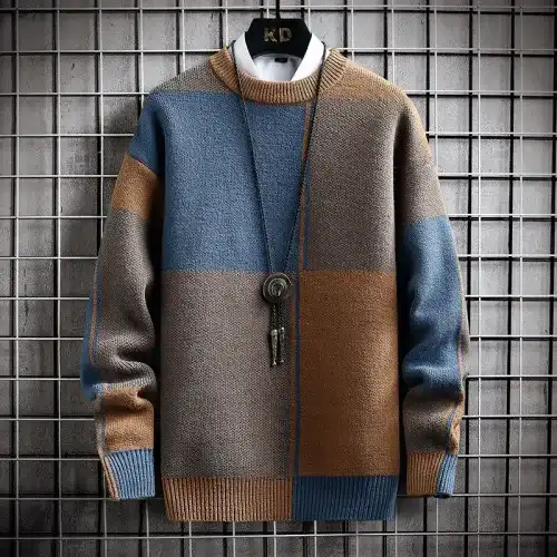 Document Blocking Half-high Collar Sweater Men's Trendy Knitted Sweater Spring Autumn Long Sleeve Warm Thin Leisure High Quality Korean